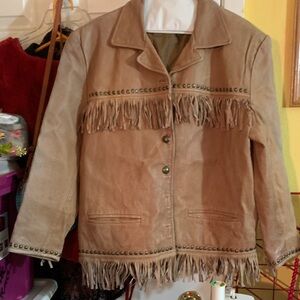 Santa Fe Tan Twisted Fringe (M) Women's Jacket Some Discoloration On Sleeves
